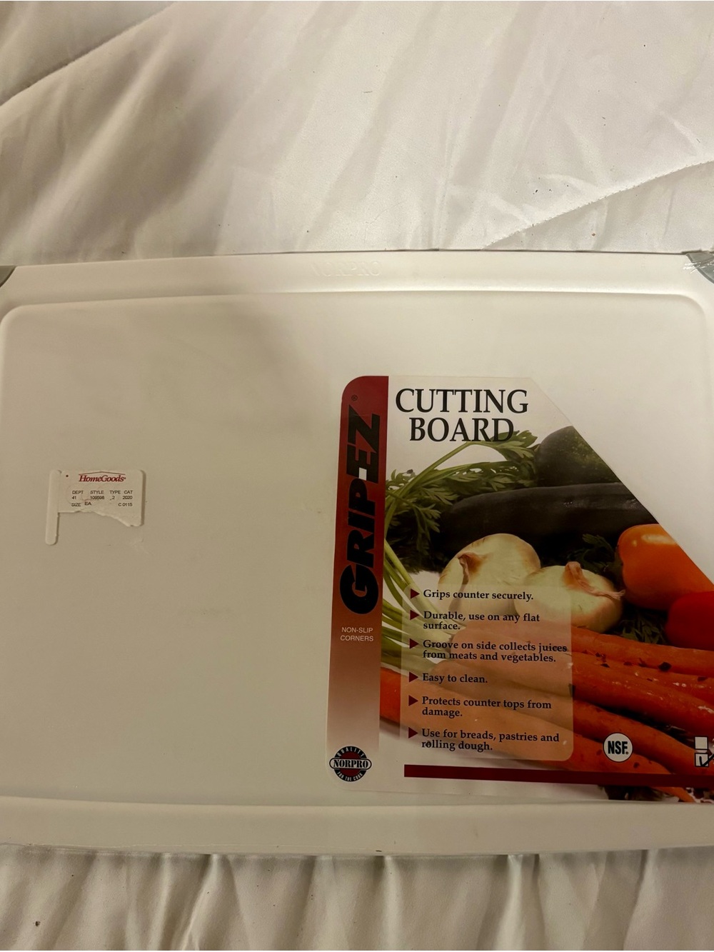 Gripeez White Cutting Board - Non-Slip Kitchen Prep Surface New Sealed